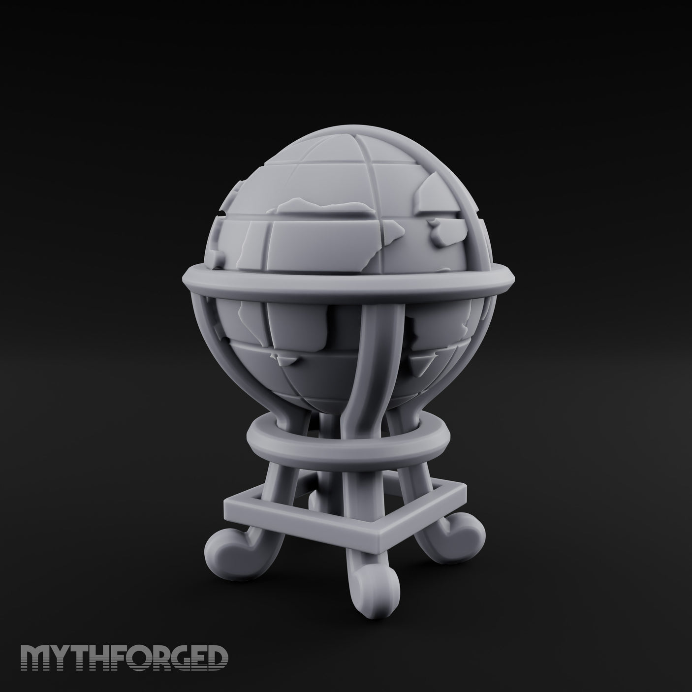 Continent-Etched Meridian-Banded Scholar's Cartography Globe Miniature for Dungeons and Dragons, Pathfinder or other TTRPGs
