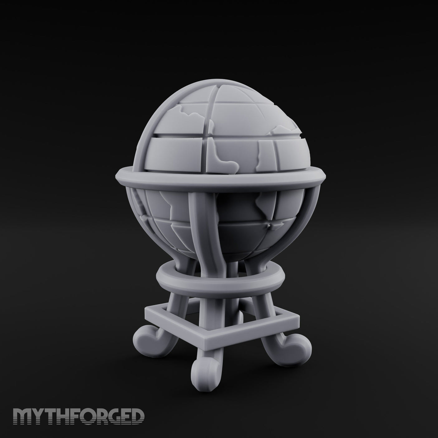 Continent-Etched Meridian-Banded Scholar's Cartography Globe Miniature for Dungeons and Dragons, Pathfinder or other TTRPGs