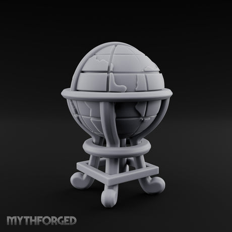 Continent-Etched Meridian-Banded Scholar's Cartography Globe Miniature for Dungeons and Dragons, Pathfinder or other TTRPGs