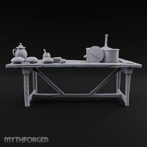 Supper Served Long Before Seating Wooden Kitchen Table