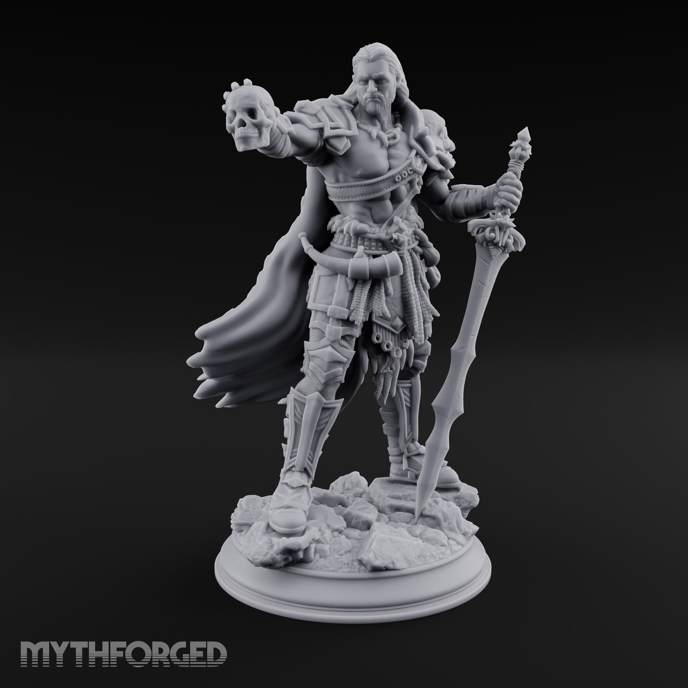 Skull Taunting Human Barbarian Miniature for Dungeons and Dragons, Pathfinder or other TTRPGs