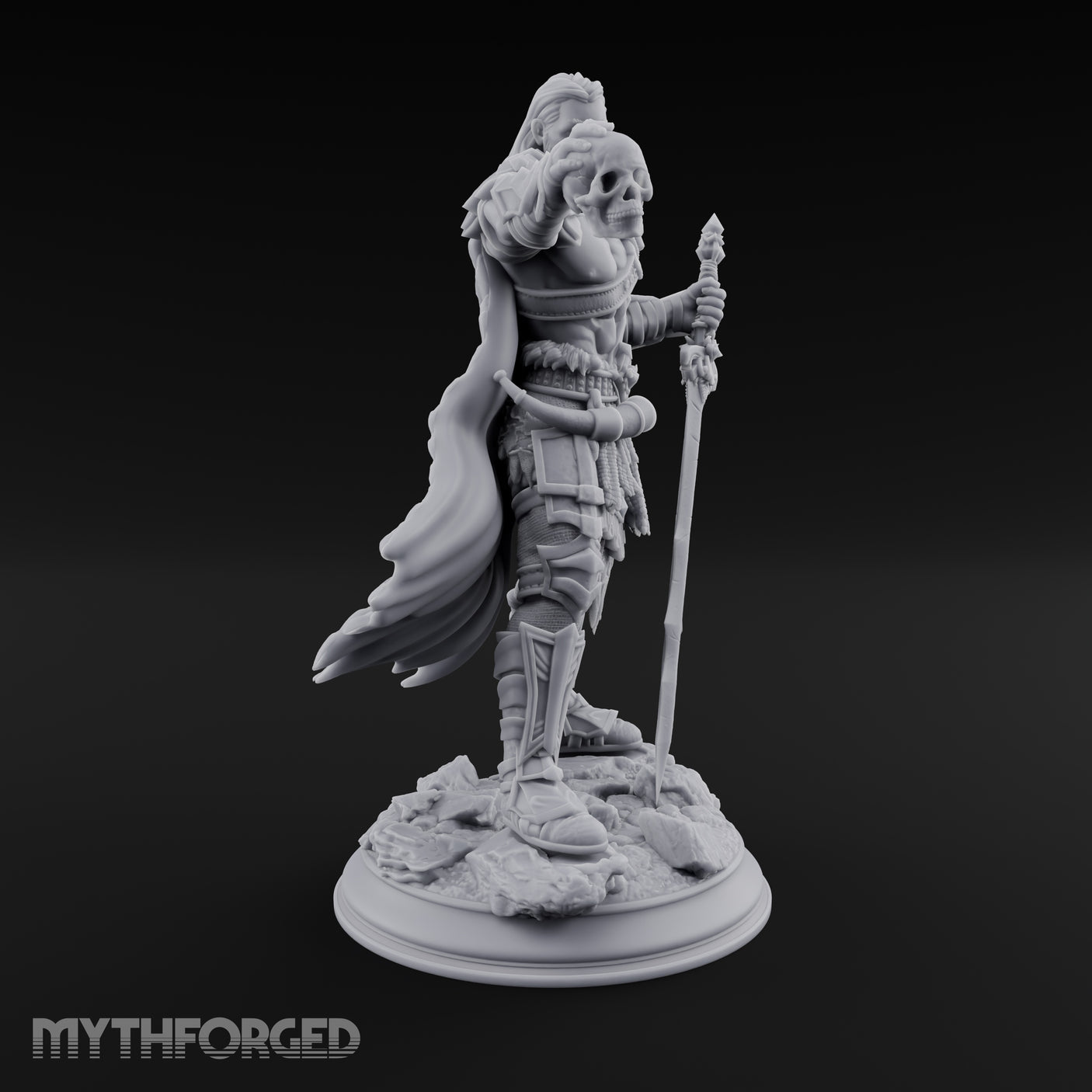 Skull Taunting Human Barbarian Miniature for Dungeons and Dragons, Pathfinder or other TTRPGs