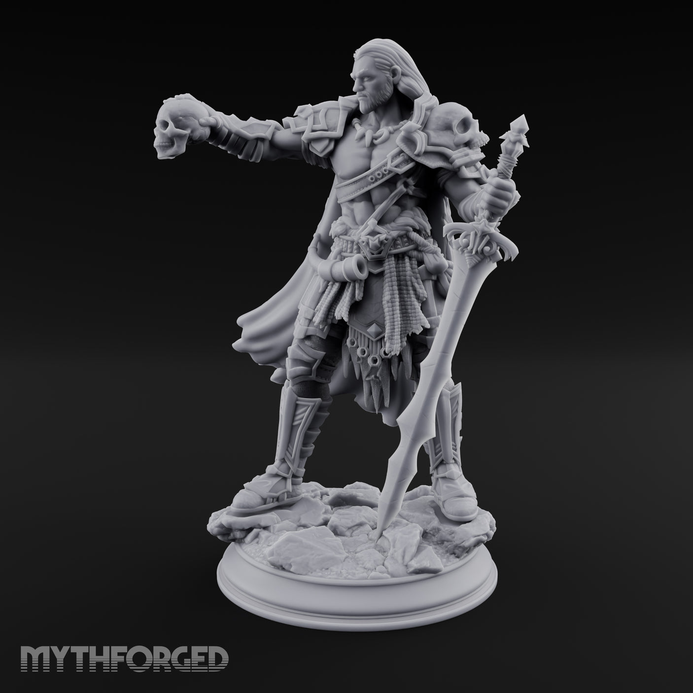 Skull Taunting Human Barbarian Miniature for Dungeons and Dragons, Pathfinder or other TTRPGs