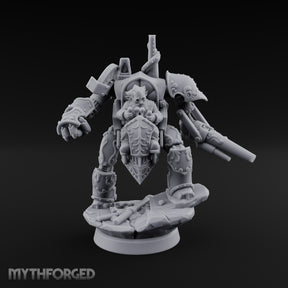 Short on Height, Long on Steel Gnome Tinker Piloting Steam-Powered Mech Suit with Twin-Barrel Cannon