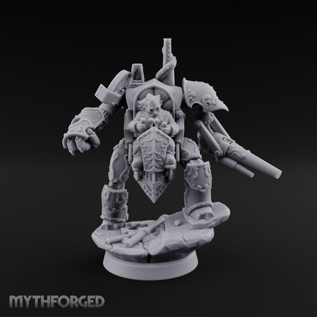 Short on Height, Long on Steel Gnome Tinker Piloting Steam-Powered Mech Suit with Twin-Barrel Cannon