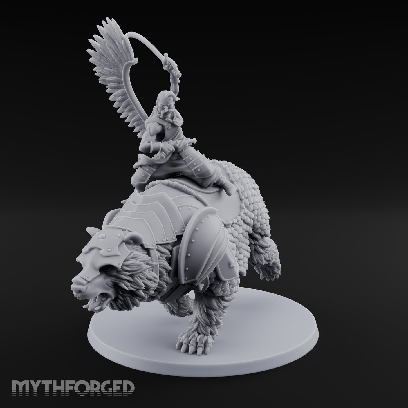 Saber Slashing Hussar Bear Rider Miniature for Dungeons and Dragons, Pathfinder or other TTRPGs
