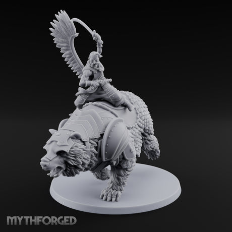 Saber Slashing Hussar Bear Rider Miniature for Dungeons and Dragons, Pathfinder or other TTRPGs