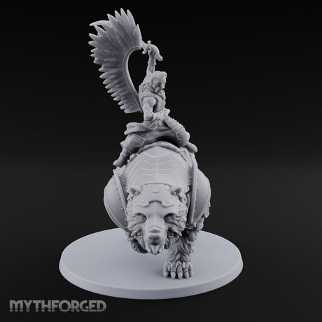 Saber Slashing Hussar Bear Rider Miniature for Dungeons and Dragons, Pathfinder or other TTRPGs