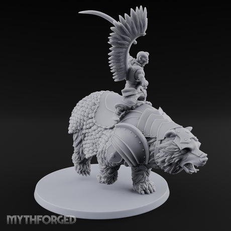 Saber Slashing Hussar Bear Rider Miniature for Dungeons and Dragons, Pathfinder or other TTRPGs