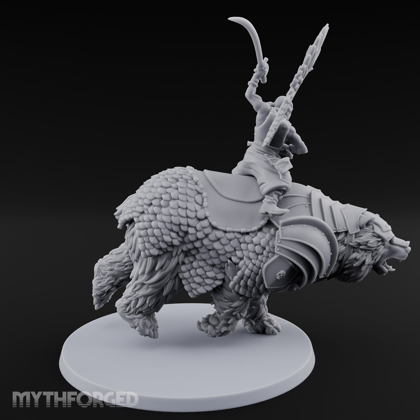 Saber Slashing Hussar Bear Rider Miniature for Dungeons and Dragons, Pathfinder or other TTRPGs
