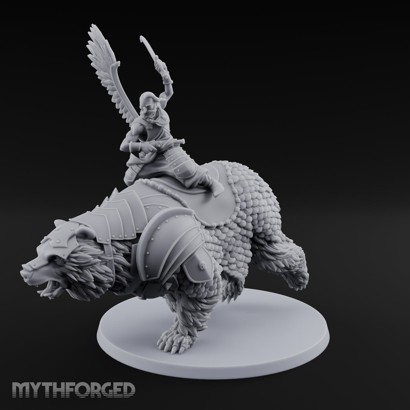 Saber Slashing Hussar Bear Rider Miniature for Dungeons and Dragons, Pathfinder or other TTRPGs