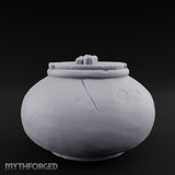 Crack-Lined Clasp-Lidded Bulbous Storage Vase Miniature for Dungeons and Dragons, Pathfinder or other TTRPGs