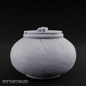 Crack-Lined Clasp-Lidded Bulbous Storage Vase Miniature for Dungeons and Dragons, Pathfinder or other TTRPGs