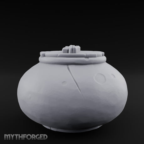 Crack-Lined Clasp-Lidded Bulbous Storage Vase Miniature for Dungeons and Dragons, Pathfinder or other TTRPGs