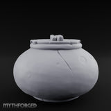Crack-Lined Clasp-Lidded Bulbous Storage Vase Miniature for Dungeons and Dragons, Pathfinder or other TTRPGs