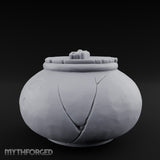 Crack-Lined Clasp-Lidded Bulbous Storage Vase Miniature for Dungeons and Dragons, Pathfinder or other TTRPGs