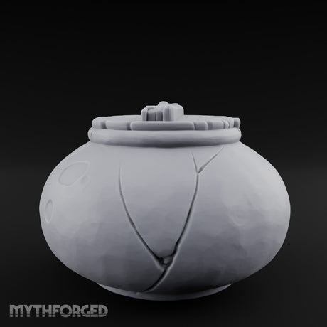 Crack-Lined Clasp-Lidded Bulbous Storage Vase Miniature for Dungeons and Dragons, Pathfinder or other TTRPGs