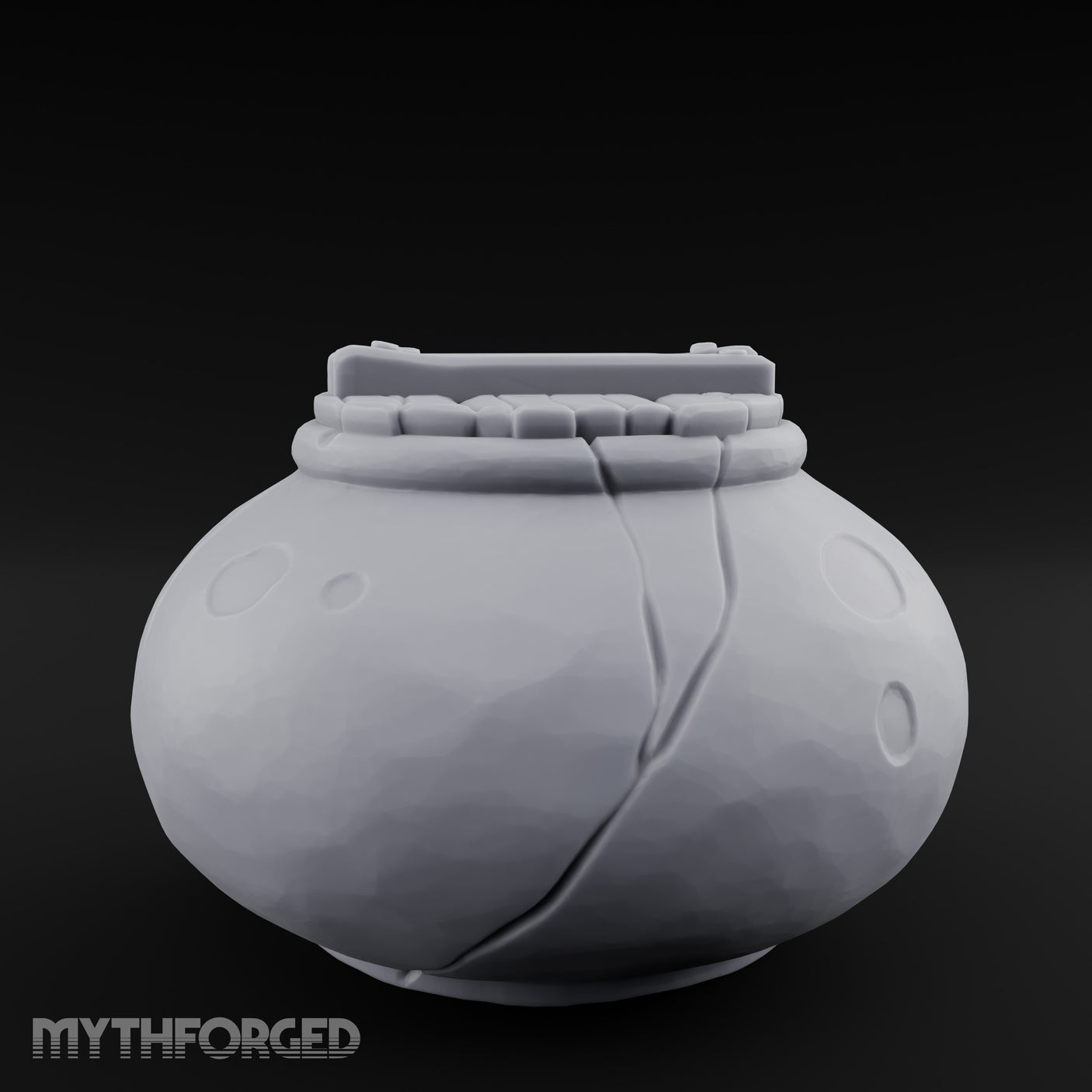 Crack-Lined Clasp-Lidded Bulbous Storage Vase Miniature for Dungeons and Dragons, Pathfinder or other TTRPGs