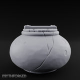 Crack-Lined Clasp-Lidded Bulbous Storage Vase Miniature for Dungeons and Dragons, Pathfinder or other TTRPGs