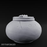 Crack-Lined Clasp-Lidded Bulbous Storage Vase Miniature for Dungeons and Dragons, Pathfinder or other TTRPGs