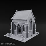 Cracked-Wall Slate-Roofed Gothic Stone Chapel Miniature for Dungeons and Dragons, Pathfinder or other TTRPGs