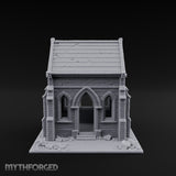Cracked-Wall Slate-Roofed Gothic Stone Chapel Miniature for Dungeons and Dragons, Pathfinder or other TTRPGs