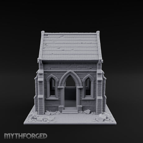 Cracked-Wall Slate-Roofed Gothic Stone Chapel Miniature for Dungeons and Dragons, Pathfinder or other TTRPGs