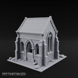 Cracked-Wall Slate-Roofed Gothic Stone Chapel Miniature for Dungeons and Dragons, Pathfinder or other TTRPGs