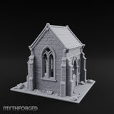 Cracked-Wall Slate-Roofed Gothic Stone Chapel Miniature for Dungeons and Dragons, Pathfinder or other TTRPGs
