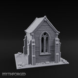 Cracked-Wall Slate-Roofed Gothic Stone Chapel Miniature for Dungeons and Dragons, Pathfinder or other TTRPGs