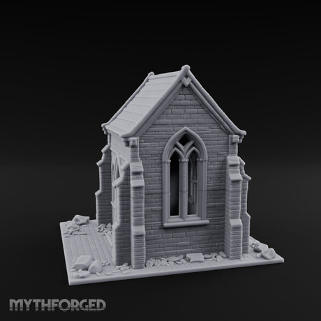 Cracked-Wall Slate-Roofed Gothic Stone Chapel Miniature for Dungeons and Dragons, Pathfinder or other TTRPGs
