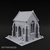 Cracked-Wall Slate-Roofed Gothic Stone Chapel Miniature for Dungeons and Dragons, Pathfinder or other TTRPGs