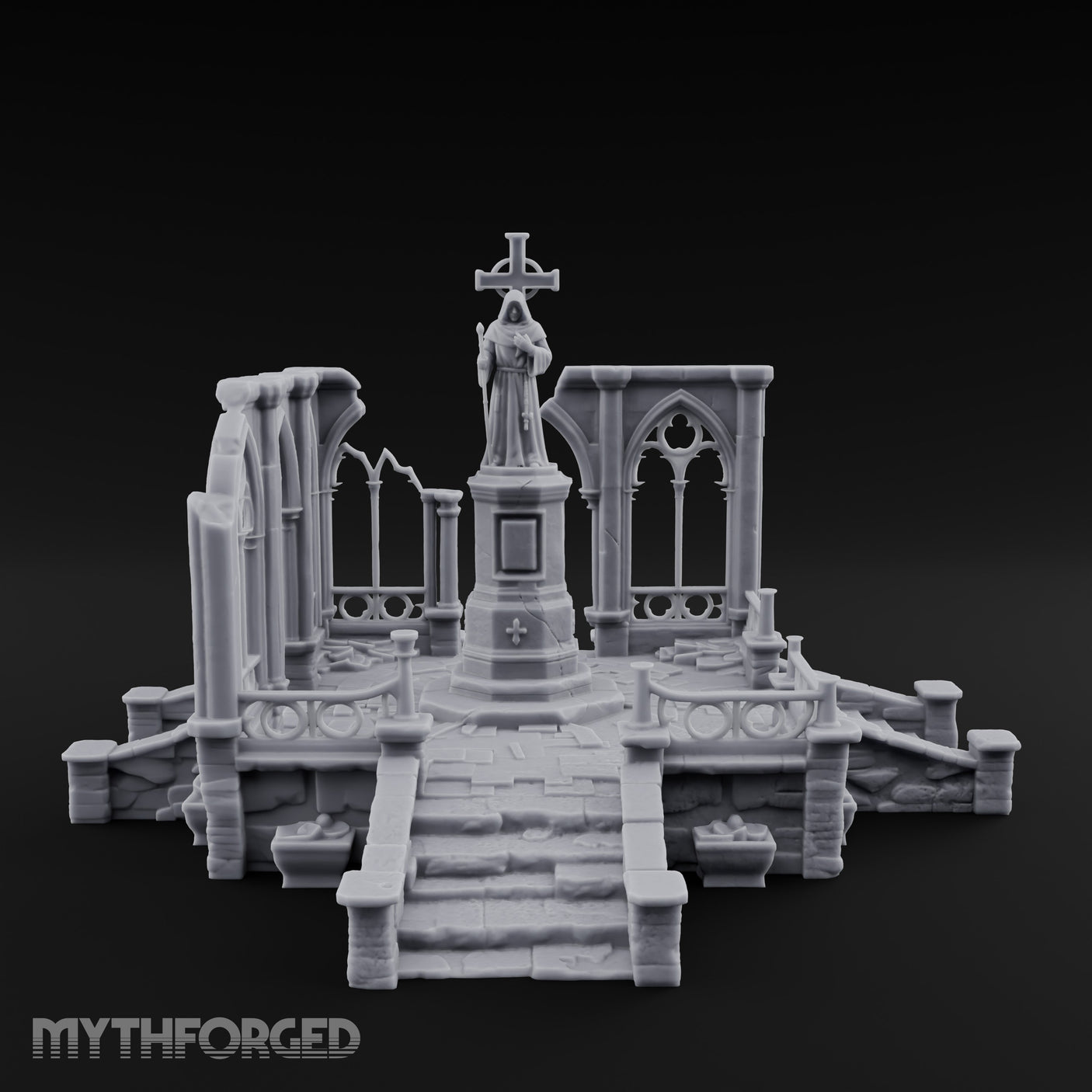 Cross-Bearing Gothic-Framed Cleric Monument Plaza Miniature for Dungeons and Dragons, Pathfinder or other TTRPGs