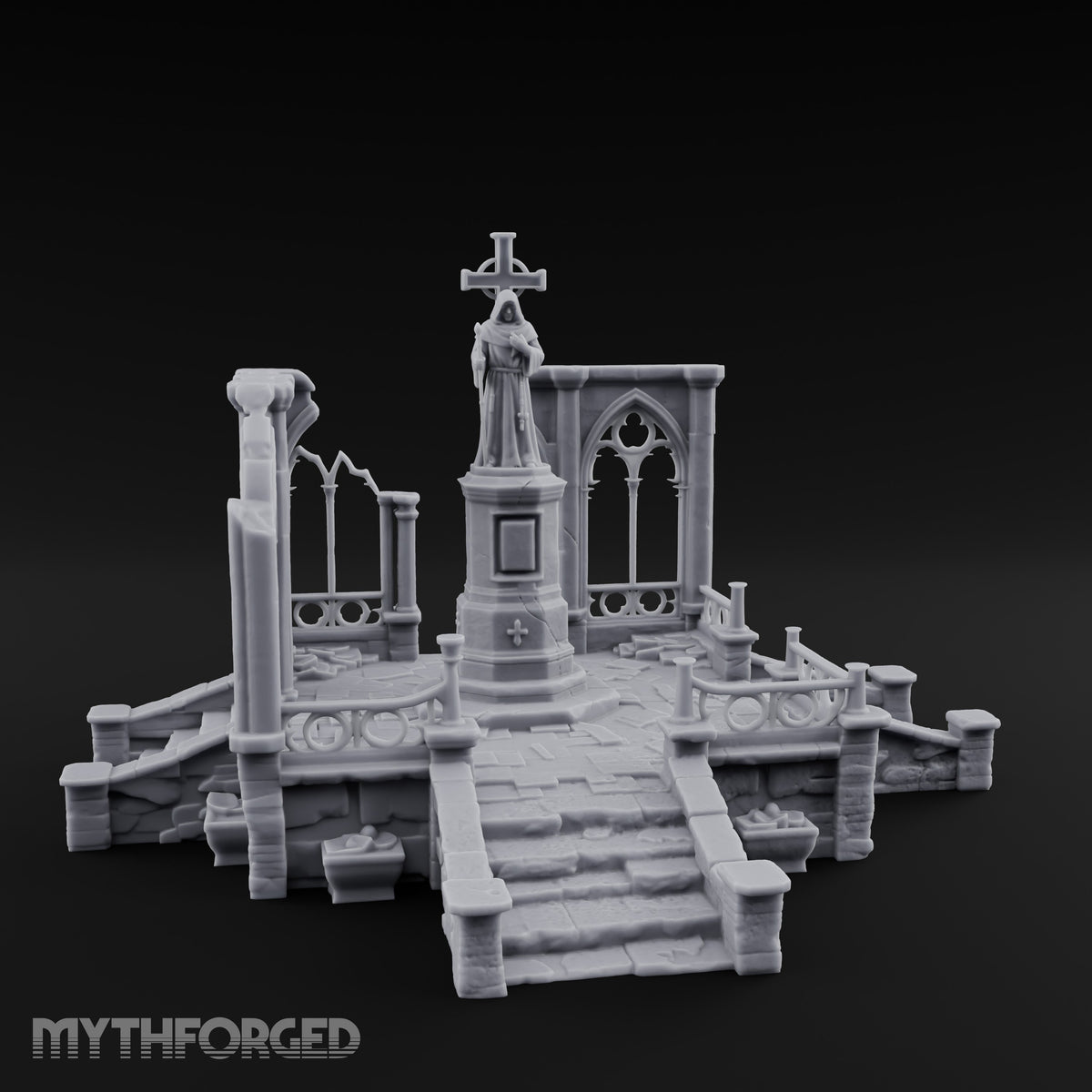 Cross-Bearing Gothic-Framed Cleric Monument Plaza Miniature for Dungeons and Dragons, Pathfinder or other TTRPGs