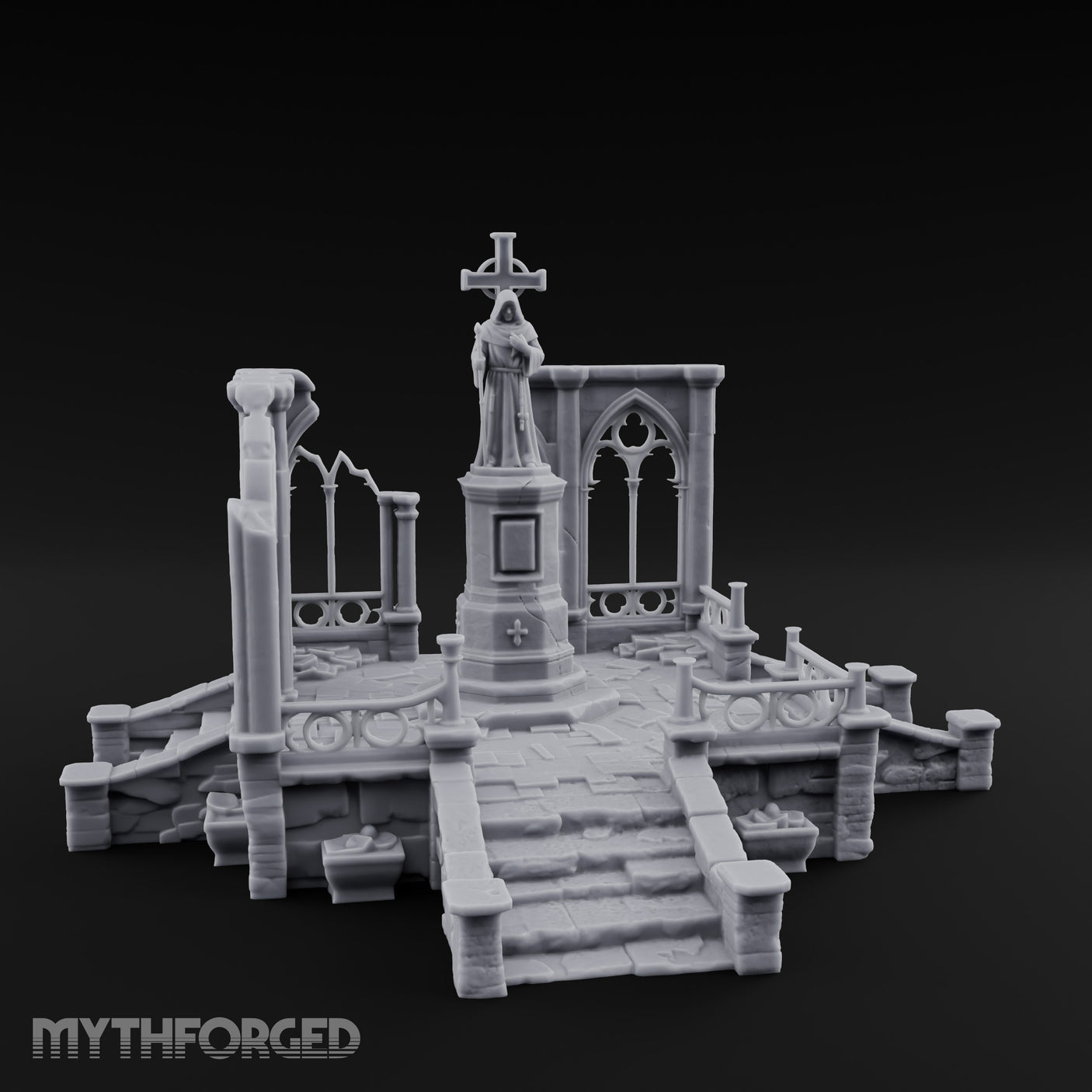 Cross-Bearing Gothic-Framed Cleric Monument Plaza Miniature for Dungeons and Dragons, Pathfinder or other TTRPGs