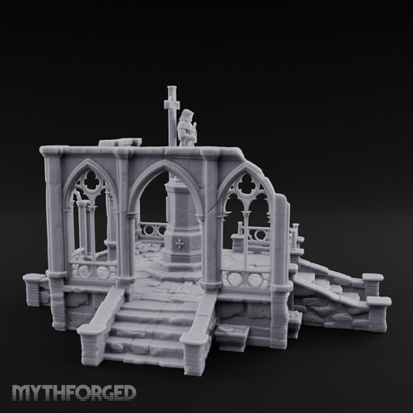 Cross-Bearing Gothic-Framed Cleric Monument Plaza Miniature for Dungeons and Dragons, Pathfinder or other TTRPGs
