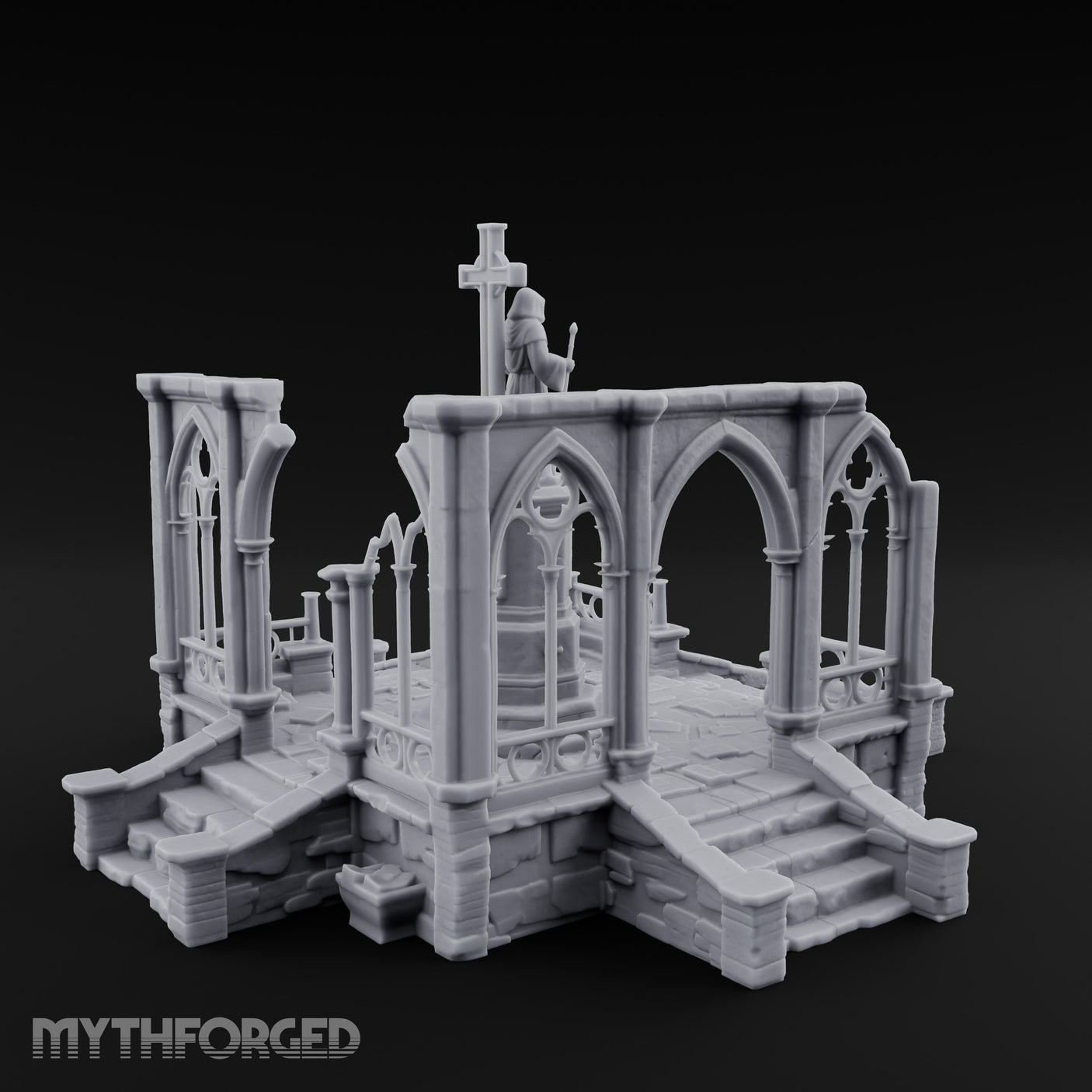 Cross-Bearing Gothic-Framed Cleric Monument Plaza Miniature for Dungeons and Dragons, Pathfinder or other TTRPGs