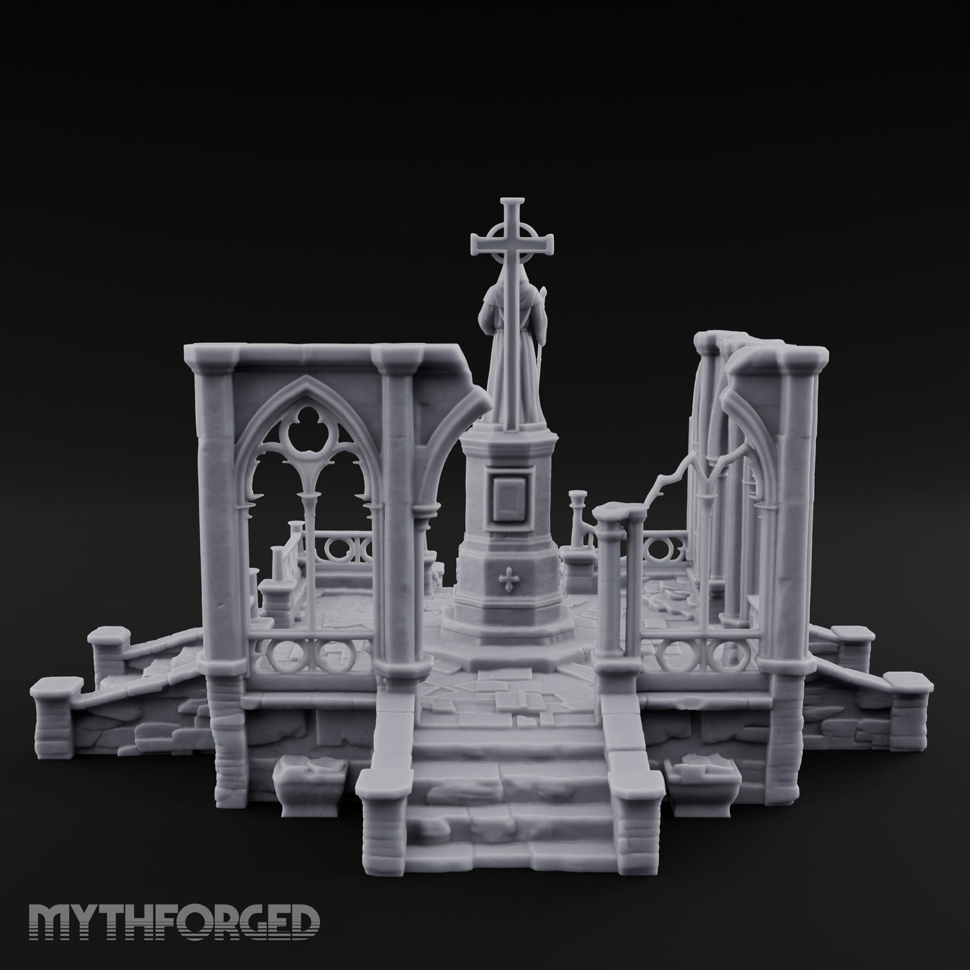 Cross-Bearing Gothic-Framed Cleric Monument Plaza Miniature for Dungeons and Dragons, Pathfinder or other TTRPGs