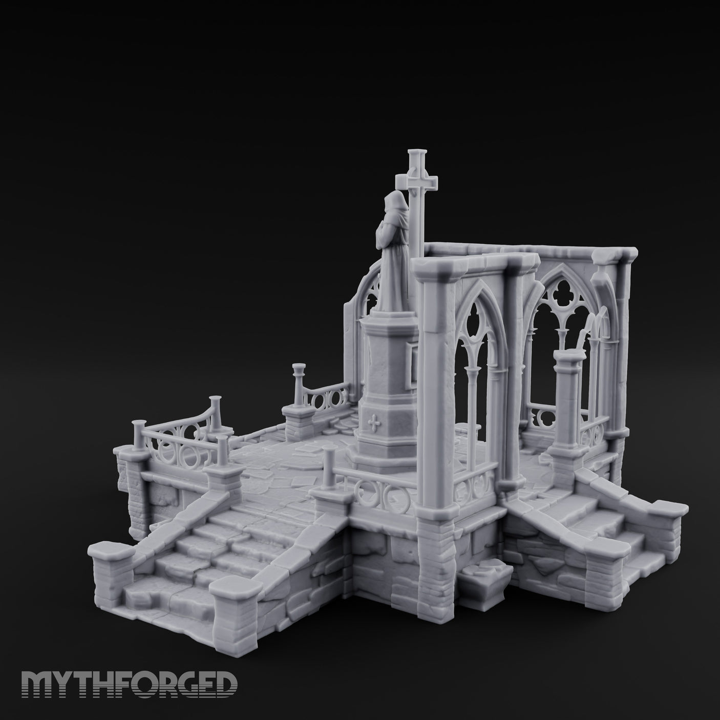 Cross-Bearing Gothic-Framed Cleric Monument Plaza Miniature for Dungeons and Dragons, Pathfinder or other TTRPGs