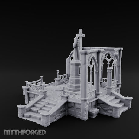 Cross-Bearing Gothic-Framed Cleric Monument Plaza Miniature for Dungeons and Dragons, Pathfinder or other TTRPGs