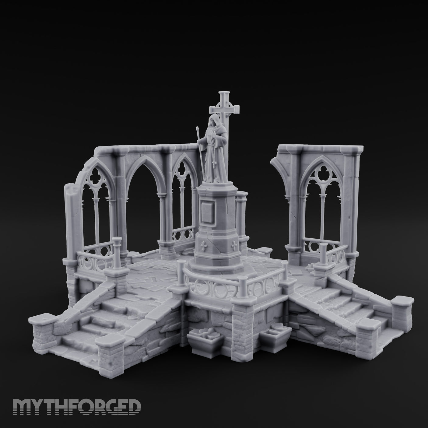 Cross-Bearing Gothic-Framed Cleric Monument Plaza Miniature for Dungeons and Dragons, Pathfinder or other TTRPGs