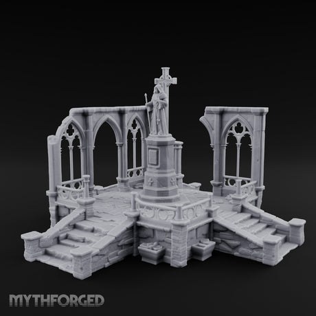 Cross-Bearing Gothic-Framed Cleric Monument Plaza Miniature for Dungeons and Dragons, Pathfinder or other TTRPGs