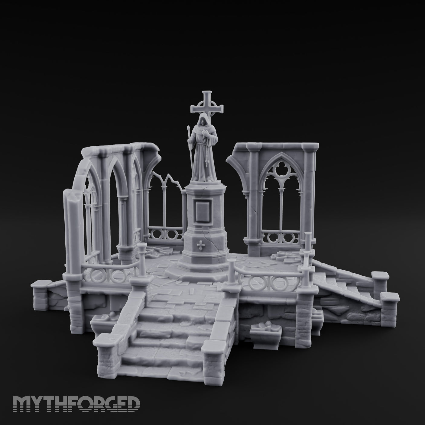 Cross-Bearing Gothic-Framed Cleric Monument Plaza Miniature for Dungeons and Dragons, Pathfinder or other TTRPGs