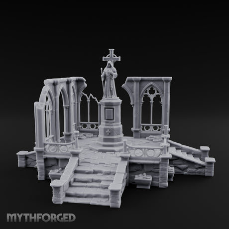 Cross-Bearing Gothic-Framed Cleric Monument Plaza Miniature for Dungeons and Dragons, Pathfinder or other TTRPGs