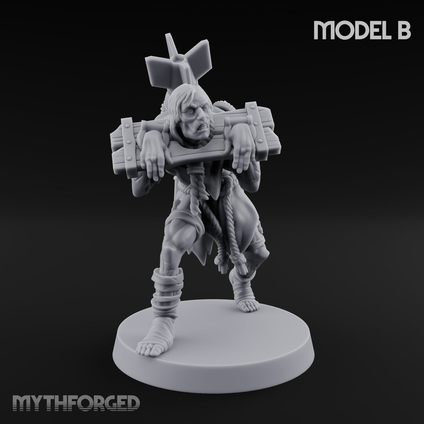 Cross Bound Shackled Human Prisoner B Miniature for Dungeons and Dragons, Pathfinder or other TTRPGs