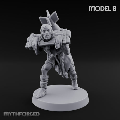 Cross Bound Shackled Human Prisoner B Miniature for Dungeons and Dragons, Pathfinder or other TTRPGs
