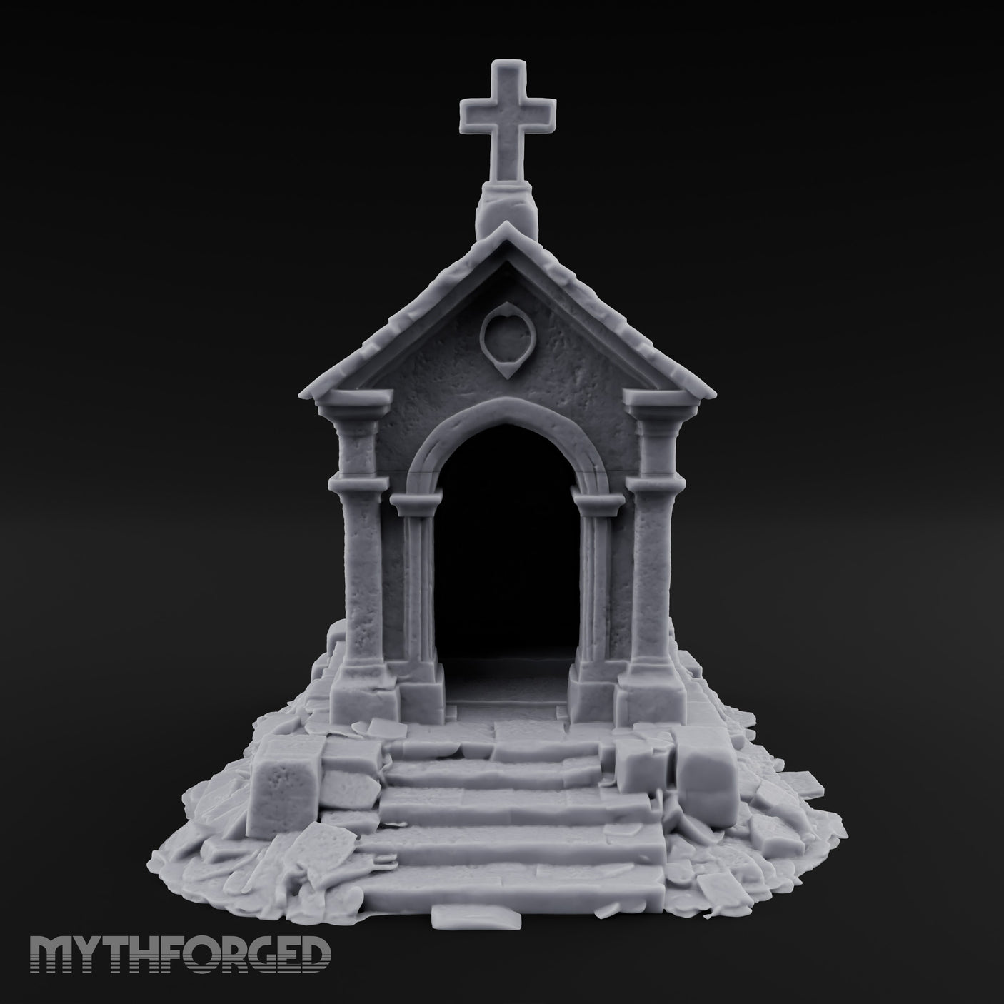 Cross-Crowned Arch-Columned Cemetery Mausoleum Miniature for Dungeons and Dragons, Pathfinder or other TTRPGs
