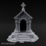Cross-Crowned Arch-Columned Cemetery Mausoleum Miniature for Dungeons and Dragons, Pathfinder or other TTRPGs
