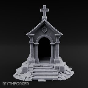 Cross-Crowned Arch-Columned Cemetery Mausoleum Miniature for Dungeons and Dragons, Pathfinder or other TTRPGs