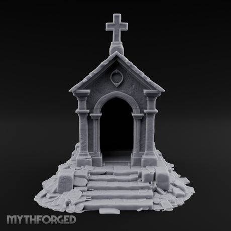 Cross-Crowned Arch-Columned Cemetery Mausoleum Miniature for Dungeons and Dragons, Pathfinder or other TTRPGs